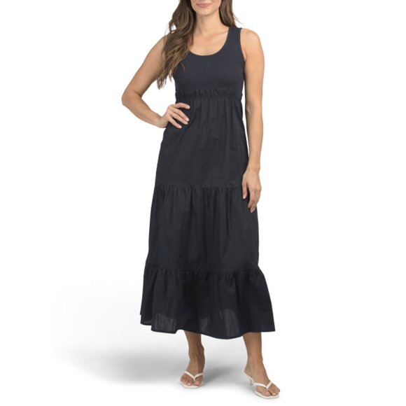 BLUE NAVY Navy Made In Italy Mixed Media Maxi Dress - Picture 1 of 2